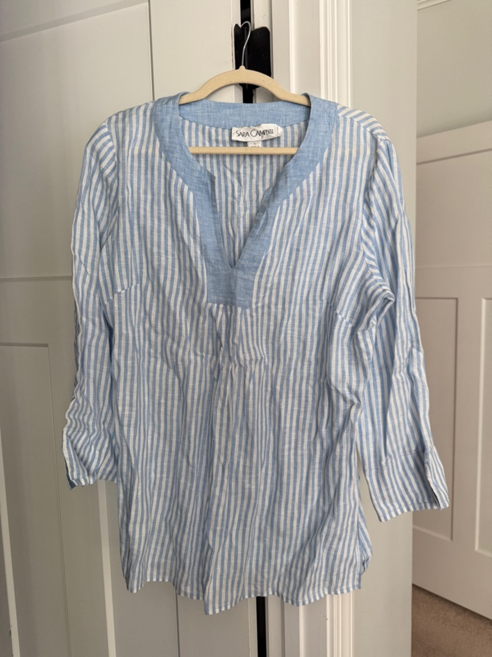 Sara Campbell Blue White Line Tunic Top